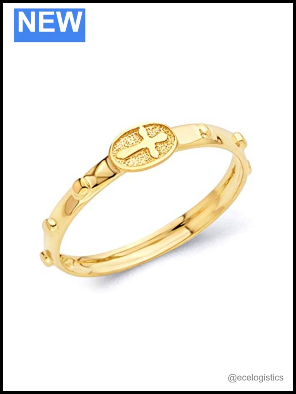 14k Gold 2mm Religious Rosary Eternity Band Ring
